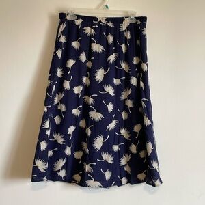 Old Navy Linen Blend Skirt Small Navy White Cotton Botanical Midi Elastic Pocket